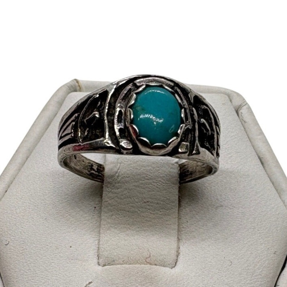 Vintage Sterling Silver Turquoise Horseshoe Ring Southwestern Size 5 2.36g